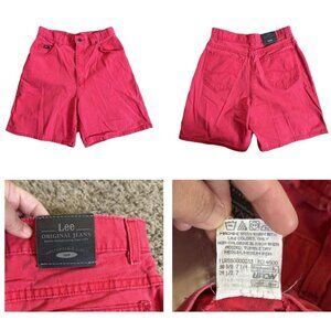VINTAGE LEE Red Denim Jean Shorts Jorts Mom Relaxed USA Union High Rise Sz28 Y2k